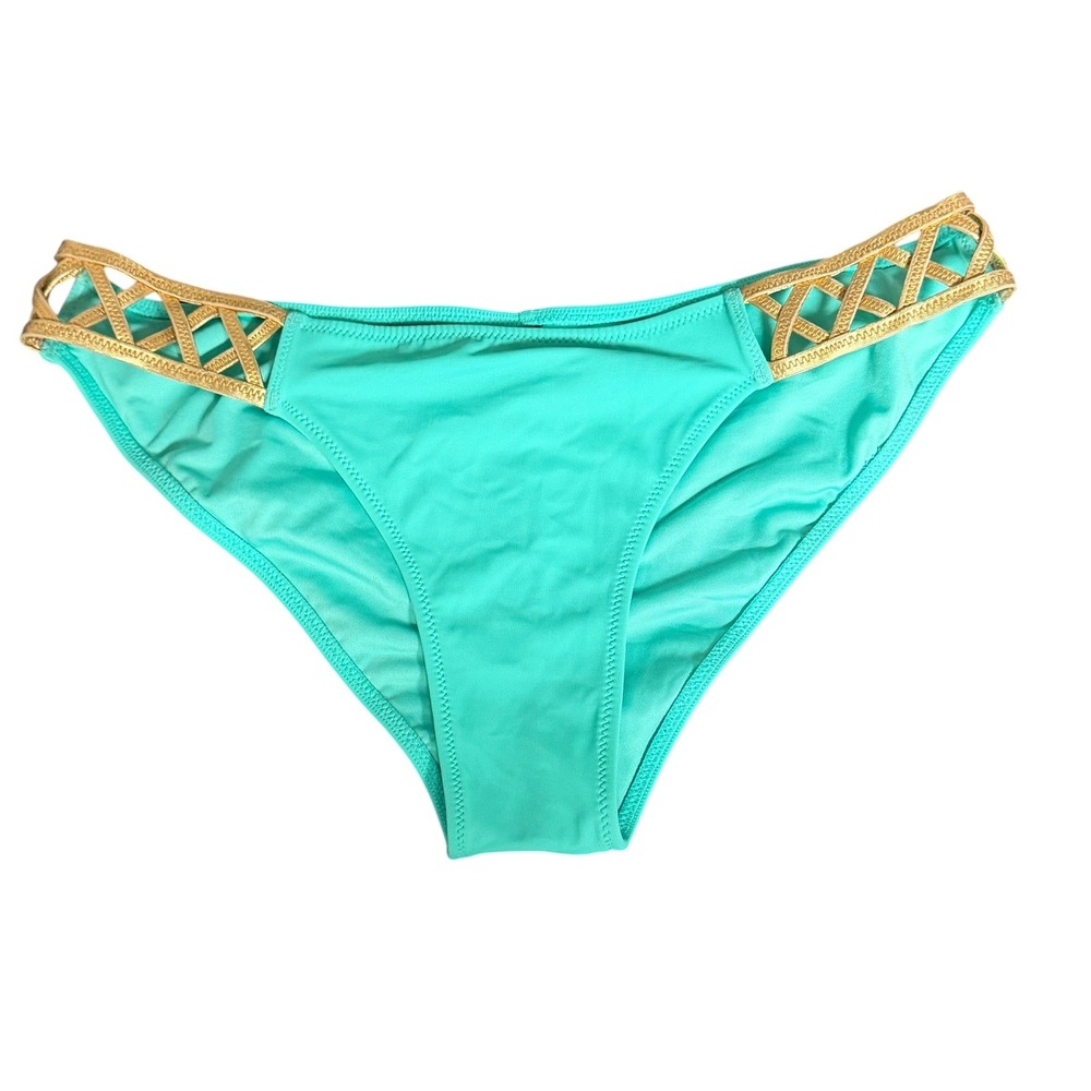 Victoria's Secret Aqua Teal‎ Gold Lattice Strappy Bikini Bottom Medium